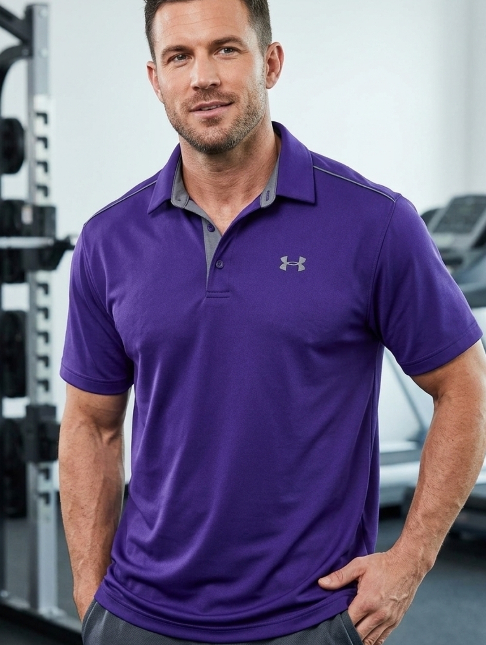 Under Armour Men's Purple Polo with Gray Accents